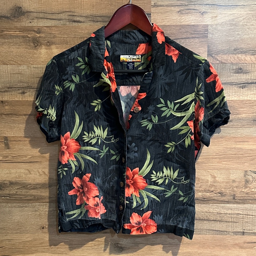 Floral Black and Red Hawaiian Shirt